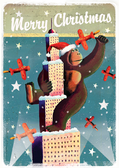 King Kong Pack of 5 Christmas Greeting Cards by Stephen Mackey